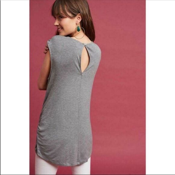 ANTHROPOLOGIE | VANESSA VIRGINIA Dayla Gray Cap Sleeve Tie Tunic Women’s Size XS - Picture 2 of 11